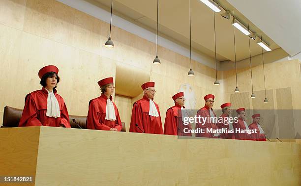 Judges of Germany's Constitutional Court arrive to give their verdict on Germany´s ratification of the European Stability Mechanism and fiscal...