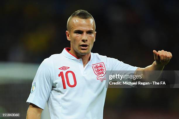 Tom Cleverley of England gives the thumbs up during the FIFA 2014 World Cup qualifier group H match between England and Ukraine at Wembley Stadium on...