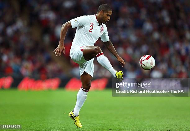 Glen Johnson of England in action during the FIFA 2014 World Cup qualifier group H match between England and Ukraine at Wembley Stadium on September...