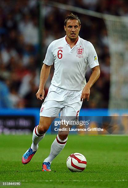 Phil Jagielka of England in action during the FIFA 2014 World Cup Group H qualifying match between England and Ukraine at Wembley Stadium on...