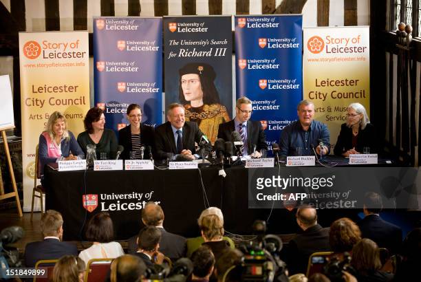 Press conference is held at the University of Leicester in central England, on September 12 to announce the possible discovery of the skeleton of...