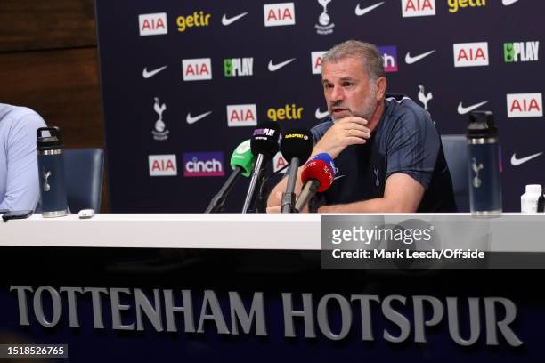 New manager Ange Postecoglou press conference at Tottenham Hotspur Training Ground on July 10, 2023 in London, England.