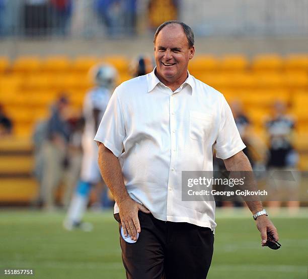 General manager Kevin Colbert of the Pittsburgh Steelers looks on from the field before a preseason game against the Carolina Panthers at Heinz Field...