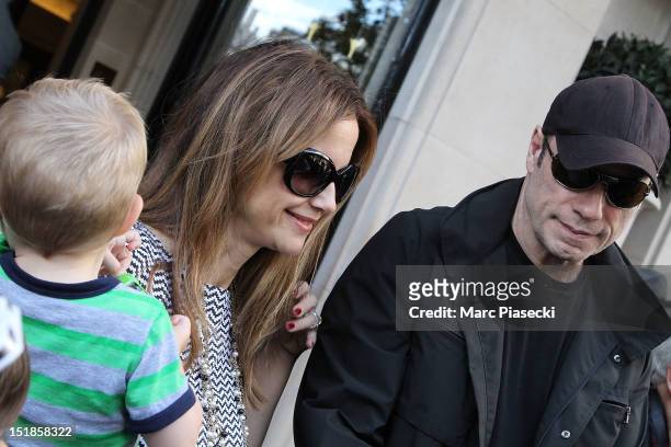Actor John Travolta, his wife Kelly Preston and their son Benjamin are seen at the 'Four Seasons George V' hotel on September 12, 2012 in Paris,...