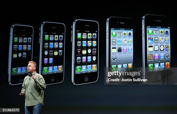 Apple Senior Vice President of Worldwide product marketing Phil Schiller announces the new iPhone 5 during an Apple special event at the Yerba Buena...
