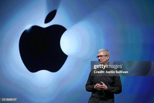 Apple CEO Tim Cook speaks during an Apple special event at the Yerba Buena Center for the Arts on September 12, 2012 in San Francisco, California....