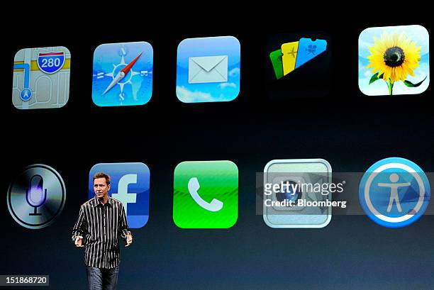 Scott Forstall, senior vice president of iPhone iOS Software at Apple Inc., speaks during an event in San Francisco, California, U.S., on Wednesday,...