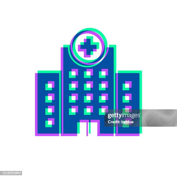 ilustraciones, imágenes clip art, dibujos animados e iconos de stock de edificio hospitalario. icono con superposición de dos colores sobre fondo blanco - urgencias-hospital
