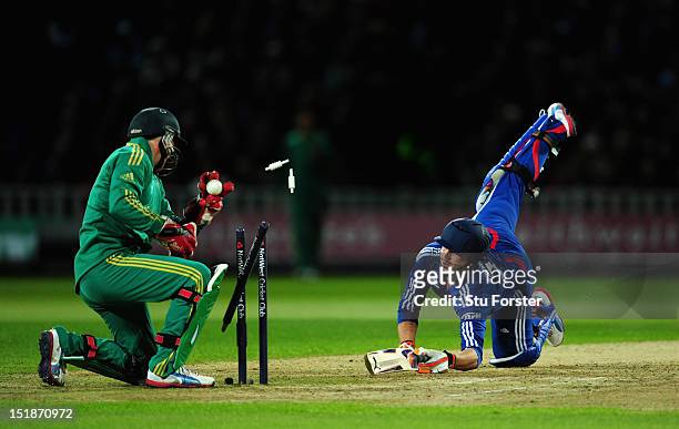 England batsman Craig Kieswetter survives a stumping chance by South Africa wicketkeeper AB de Villiers during the 3rd NatWest International T20...