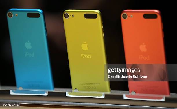 The new iPod Touch is displayed during an Apple special event at the Yerba Buena Center for the Arts on September 12, 2012 in San Francisco,...