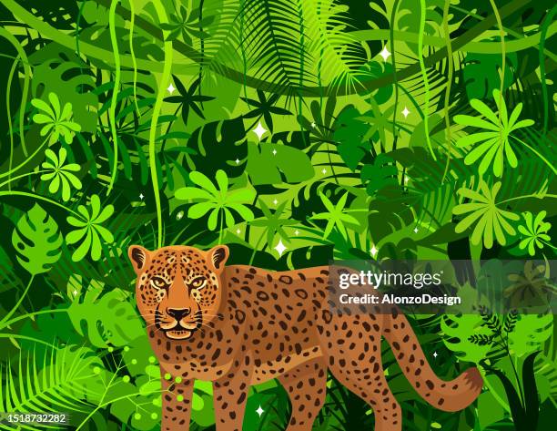 leopard in the bushes. mascot creative logo design. - jaguar cat stock illustrations