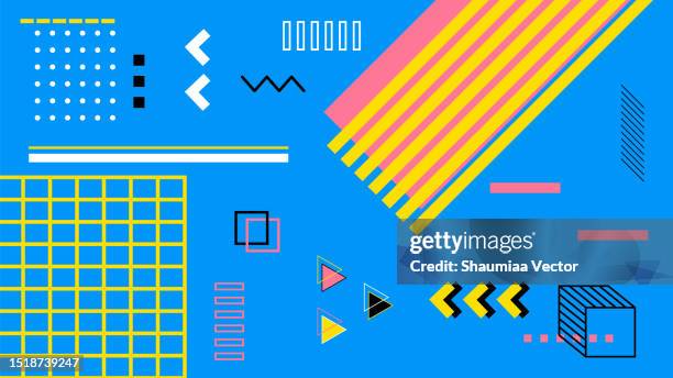 illustrazioni stock, clip art, cartoni animati e icone di tendenza di minimalista colorato geometria astratto modello vettoriale disegno su sfondo blu - musicista di musica pop