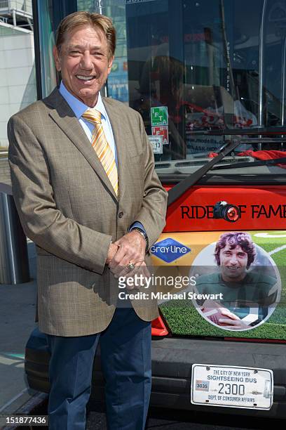 Joe Namath is honored by Gray Line New York's Ride of Fame campaign at Pier 78 on September 12, 2012 in New York City.