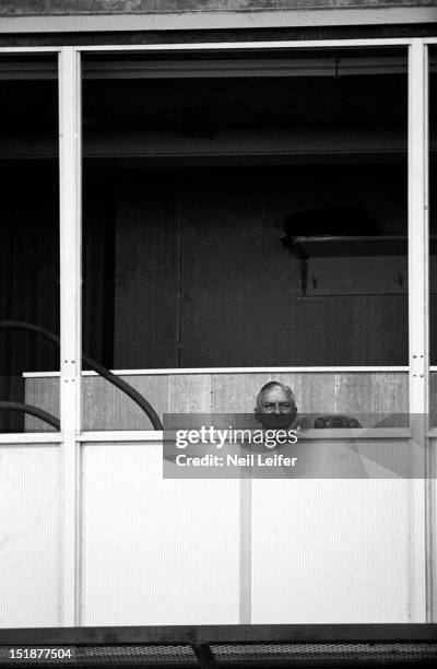 Washington Redskins owner George Preston Marshall on owner's box during game vs New York Giants at District of Columbia Stadium. Washington, DC...