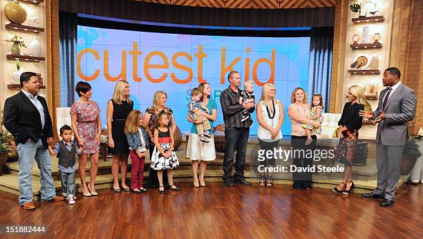 Kelly and Michael greet the six finalists from LIVE’s “Cutest Kid Search” on the newly-rechristened syndicated talk show, LIVE! with Kelly and...