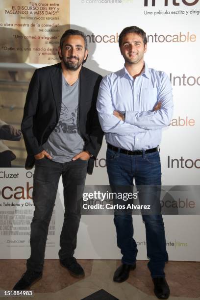 Directors Eric Toledano and Olivier Nakache attend "The Intouchables" tribute at French Embassy on September 12, 2012 in Madrid, Spain.