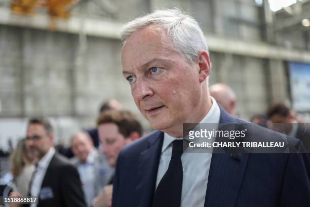France's Minister for the Economy and Finances Bruno Le Maire looks on as he attends the inauguration of the "Airbus A320 and A321 neo-family" Final...