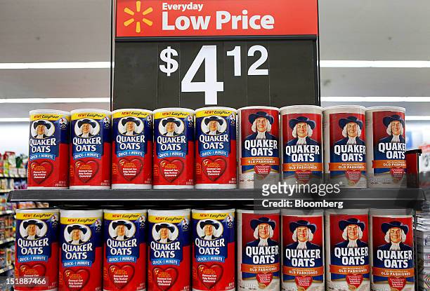 General Mills Inc. Quaker Oats oatmeal is displayed for sale during the grand opening of a new Wal-Mart Stores Inc. Location in Torrance, California,...
