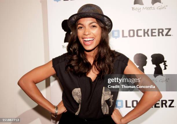 Actress Rosario Dawson attends the Boy Meets Girl by Stacy Igel & Lockerz fashion show presented by STYLE360 at the Metropolitan Pavilion on...