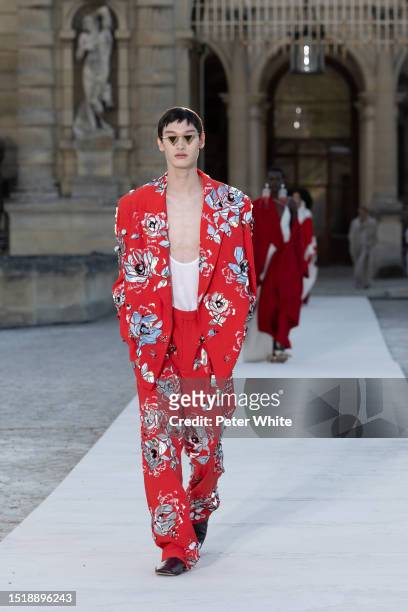 Model walks the runway during the Valentino Haute Couture Fall/Winter 2023/2024 show as part of Paris Fashion Week at Chateau de Chantilly on July...