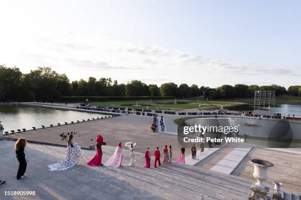 Models walks at the finale during the Valentino Haute Couture Fall/Winter 2023/2024 show as part of Paris Fashion Week at Chateau de Chantilly on...