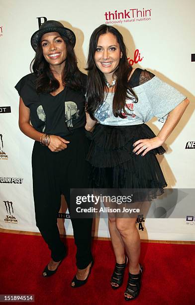 Designer Stacy Igel and actress Rosario Dawson attend the Boy Meets Girl by Stacy Igel & Lockerz fashion show presented by STYLE360 at the...