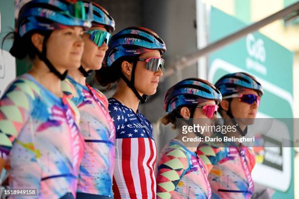 Chloe Dygert of The United States and Team Canyon//SRAM Racing prior to the 34th Giro d'Italia Donne 2023, Stage 7 a 109.1km stage from Albenga to...