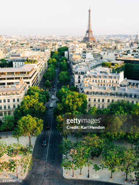 an elevated sunset view of the paris skyline - france skyline stock pictures, royalty-free photos & images