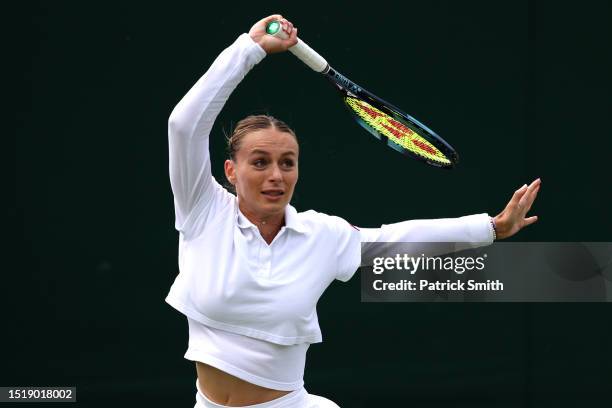 Ana Bogdan of Romania in action against Alycia Parks of United States in the Women's Singles second round match during day four of The Championships...