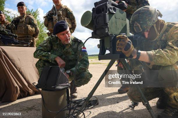 Admiral Rob Bauer , Chair of the Military Committee of NATO inspects equipment of members of the German-French Brigade on July 10, 2023 at the...