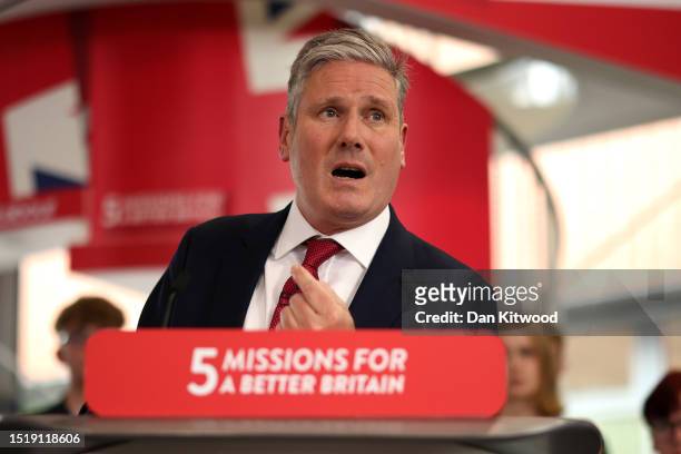 Labour leader Keir Starmer gives a speech to unveil the party's fifth and final mission for government, at Mid Kent College on July 6, 2023 in...