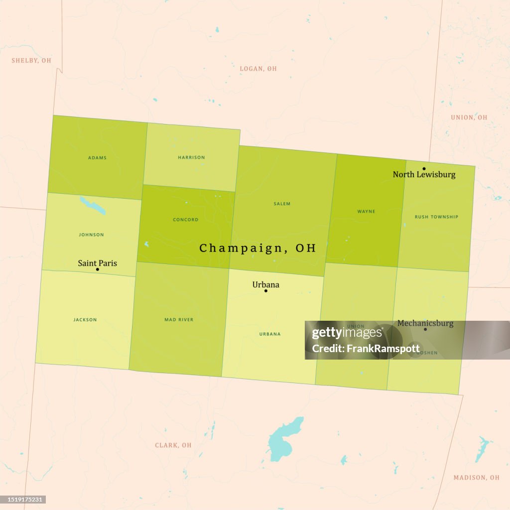 OH Champaign County Vector Map Green