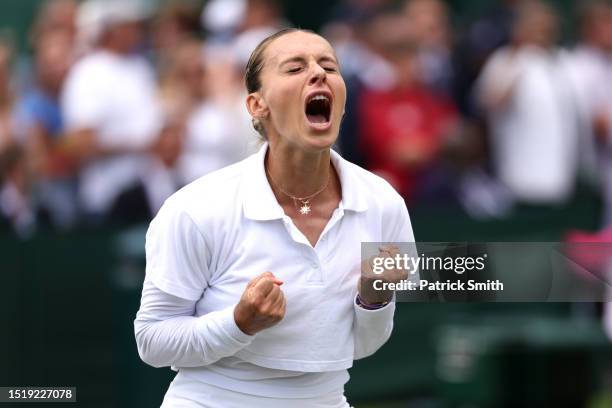 Ana Bogdan of Romania celebrates winning match point against Alycia Parks of United States in the Women's Singles second round match during day four...