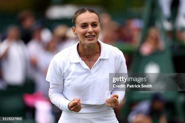 Ana Bogdan of Romania celebrates winning match point against Alycia Parks of United States in the Women's Singles second round match during day four...