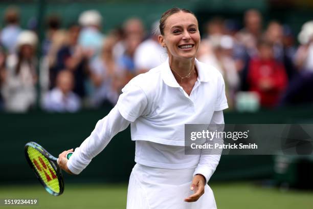 Ana Bogdan of Romania celebrates winning match point against Alycia Parks of United States in the Women's Singles second round match during day four...