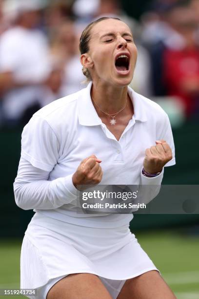 Ana Bogdan of Romania celebrates winning match point against Alycia Parks of United States in the Women's Singles second round match during day four...