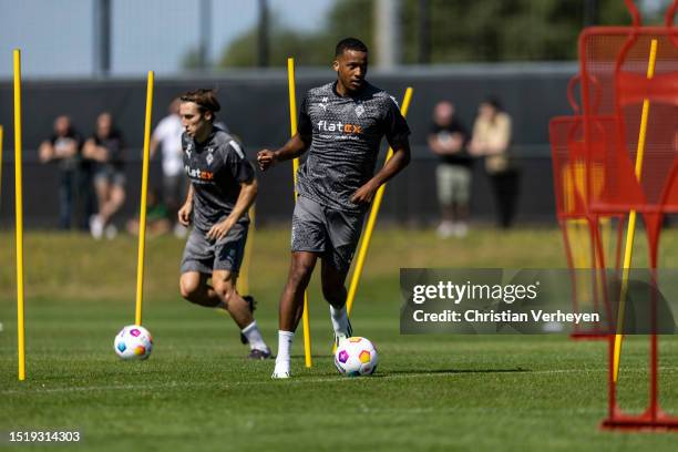 Alassane Plea in action during a Training session of Borussia Moenchengladbach at Borussia-Park on July 10, 2023 in Moenchengladbach, Germany.