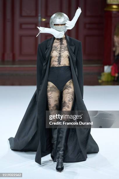 Model walks the runway during the Juana Martín Haute Couture Fall/Winter 2023/2024 show as part of Paris Fashion Week on July 06, 2023 in Paris,...