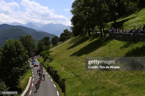 General view of Wout Van Aert of Belgium and Team Jumbo-Visma, Matteo Trentin of Italy and UAE Team Emirates, Michal Kwiatkowski of Poland and Team...