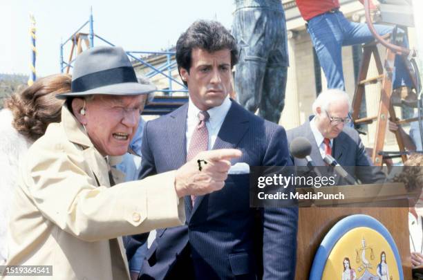 Rocky III being filmed in Philadelphia with Sylvester Stallone, Talia Shire & Burt Young in 1981