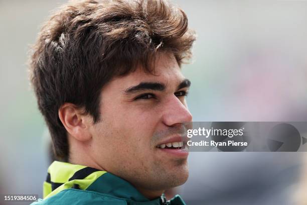 Lance Stroll of Canada and Aston Martin F1 Team looks on in the Paddock during previews ahead of the F1 Grand Prix of Great Britain at Silverstone...