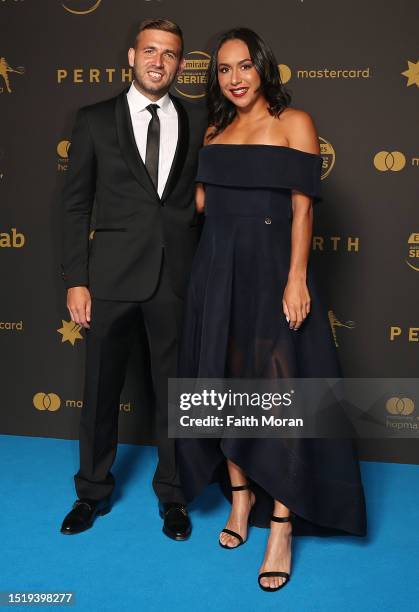 Dan Evans and Heather Watson arrive at the Hopman Cup Ball on December 31, 2016 in Perth, Australia.