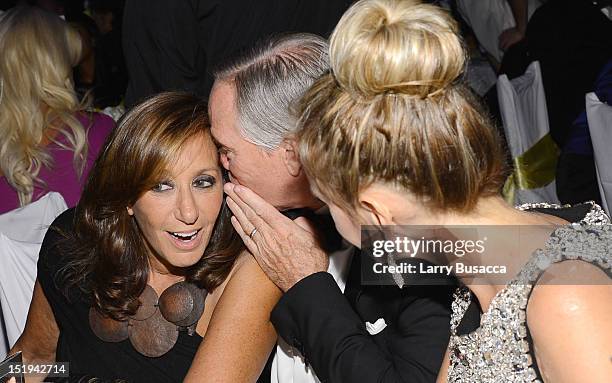 Designers Donna Karan, Tommy Hilfiger, and Dee Hilfiger attend The Novak Djokovic Foundation's inaugural dinner at Capitale on September 12, 2012 in...