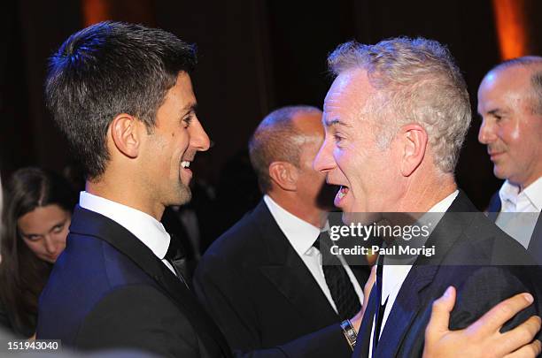 Tennis players Novak Djokovic and John McEnroe attend The Novak Djokovic Foundation's inaugural dinner at Capitale on September 12, 2012 in New York...