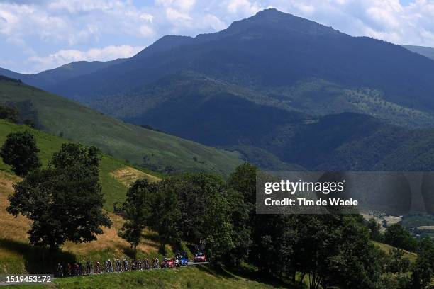 General view of Wout Van Aert of Belgium and Team Jumbo-Visma, Matteo Trentin of Italy and UAE Team Emirates, Michal Kwiatkowski of Poland and Team...