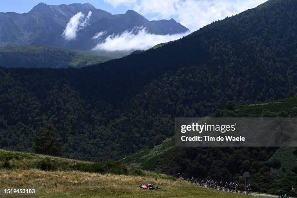 General view of Wout Van Aert of Belgium and Team Jumbo-Visma, Matteo Trentin of Italy and UAE Team Emirates, Michal Kwiatkowski of Poland and Team...