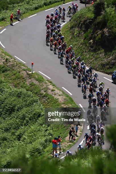 General view of the peloton climbing to the Col d'Aspin while fans cheer during the stage six of the 110th Tour de France 2023 a 144.9km stage from...