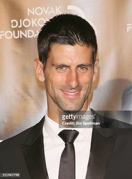 Tennis player Novak Djokovic, founder and honorary chair attends The Novak Djokovic Foundation's inaugural dinner at Capitale on September 12, 2012...