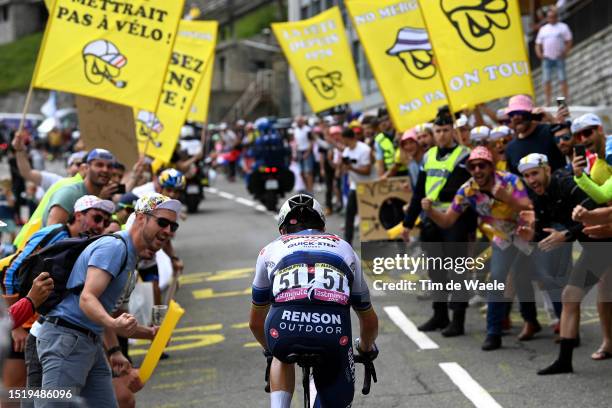 Julian Alaphilippe of France and Team Soudal - Quick Step competes in the breakaway while fans cheer during the stage six of the 110th Tour de France...