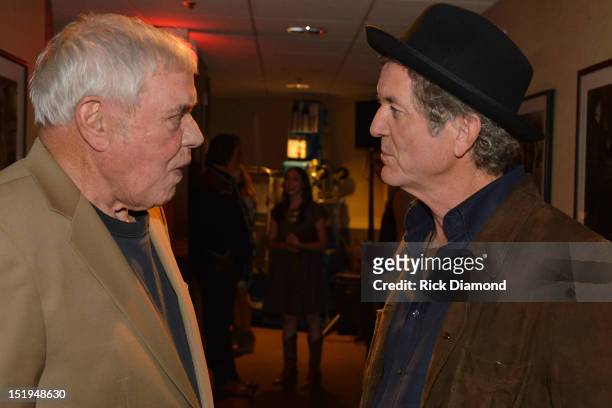 Singers/Songwriters Tom T. Hall and Rodney Crowell on The Red Carpet before the 11th. Annual Americana Honors & Awards at The Ryman Auditorium on...